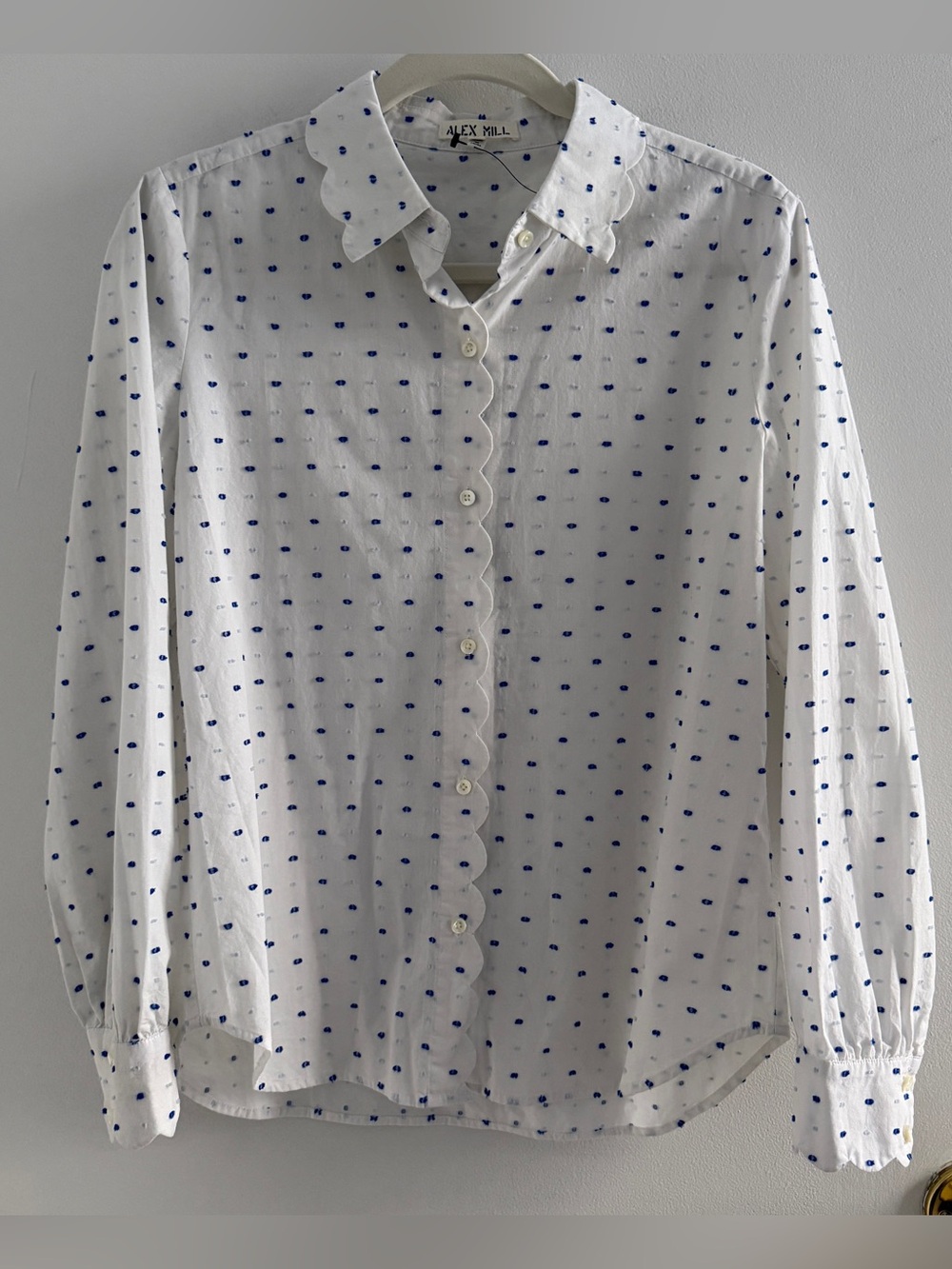 Alex Mill Lucia Button Down Shirt White Blue Dots Size Medium